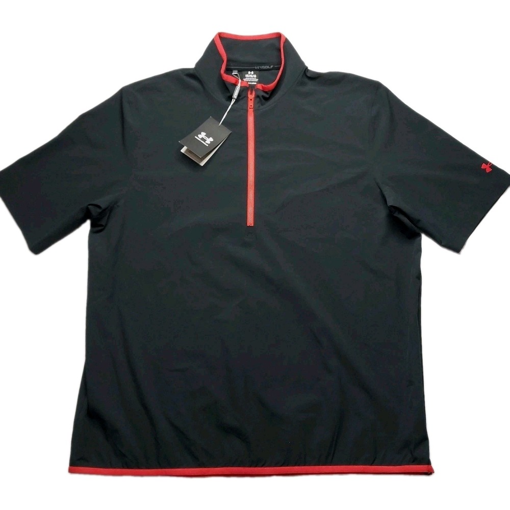 Under Armour‎ Storm Golf Pullover Large Half Zip Short Sleeve Top Black Red